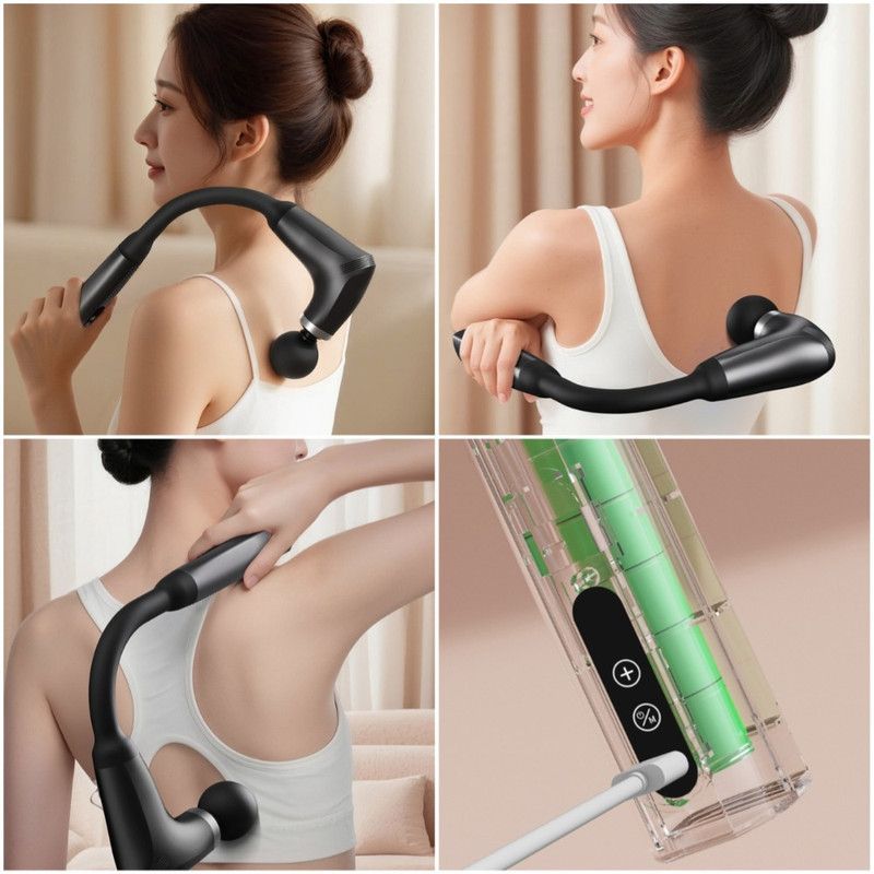 U-Shaped Extended Handle Fascia Gun, 9-Speed Variable Electric Deep Tissue Massager for Back, and Body Relief—Silver - Image 6