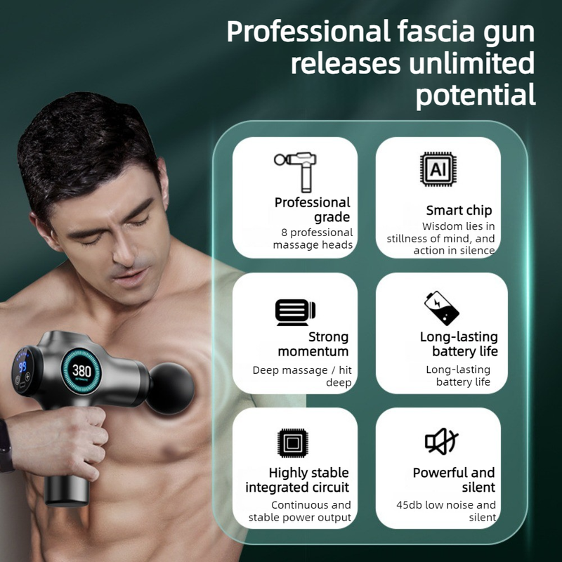 99-Speed Touchscreen Fascia Gun with 8 Massage Heads, Rechargeable Deep Tissue Muscle Massager—Dark Gray - Image 3