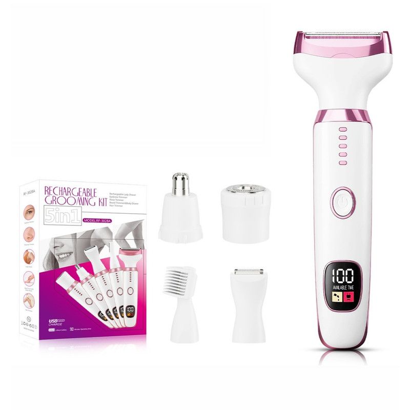 5-in-1 Electric Hair Trimmer with LED Display, Women's Body Shaver for Nose, Eyebrow and Underarm Hair Removal - Image 1