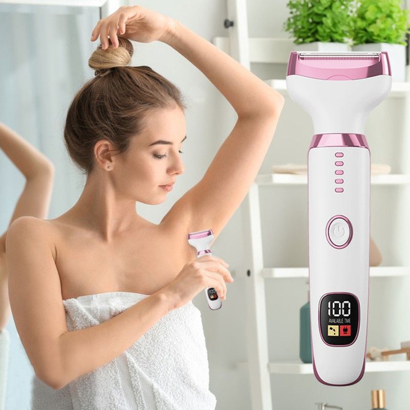 5-in-1 Electric Hair Trimmer with LED Display, Women's Body Shaver for Nose, Eyebrow and Underarm Hair Removal - Image 3