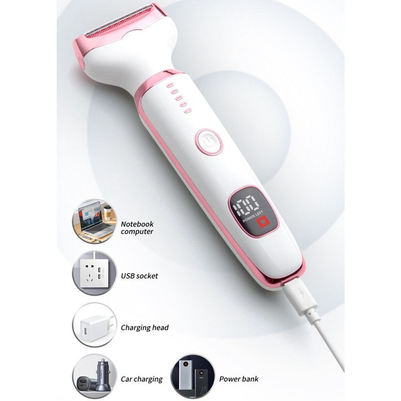 5-in-1 Electric Hair Trimmer with LED Display, Women's Body Shaver for Nose, Eyebrow and Underarm Hair Removal - Image 7