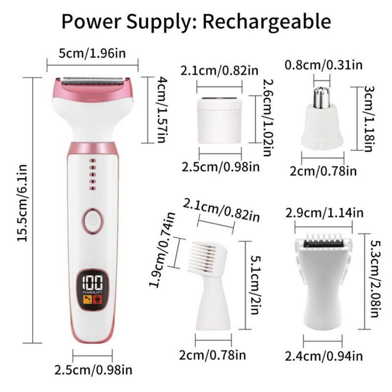 5-in-1 Electric Hair Trimmer with LED Display, Women's Body Shaver for Nose, Eyebrow and Underarm Hair Removal - Image 8