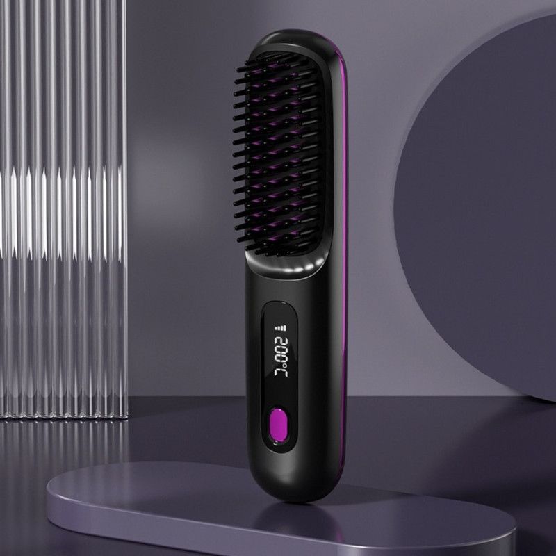 Portable Negative Ion Hair Straightener Brush, 3-Temperature Dual-Use Styling Comb for Travel and Home Use—Black - Image 1
