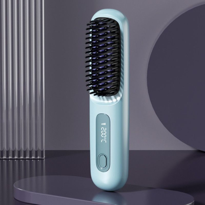 Portable Negative Ion Hair Straightener Brush, 3-Temperature Dual-Use Styling Comb for Travel and Home Use - Blue - Image 1