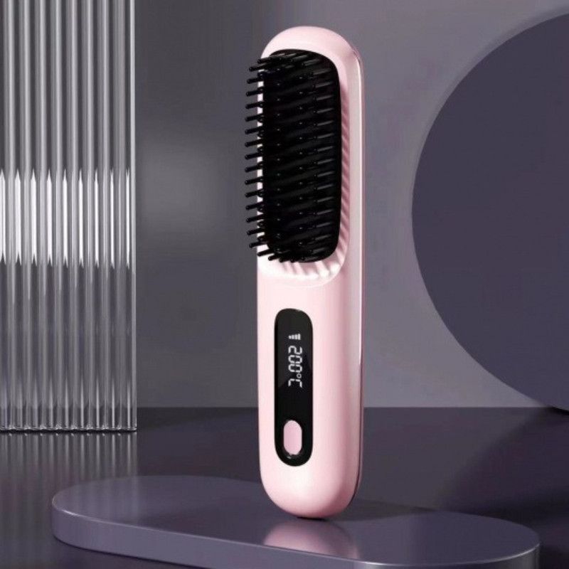 Portable Negative Ion Hair Straightener Brush, 3-Temperature Dual-Use Styling Comb for Travel and Home Use—Pink - Image 1