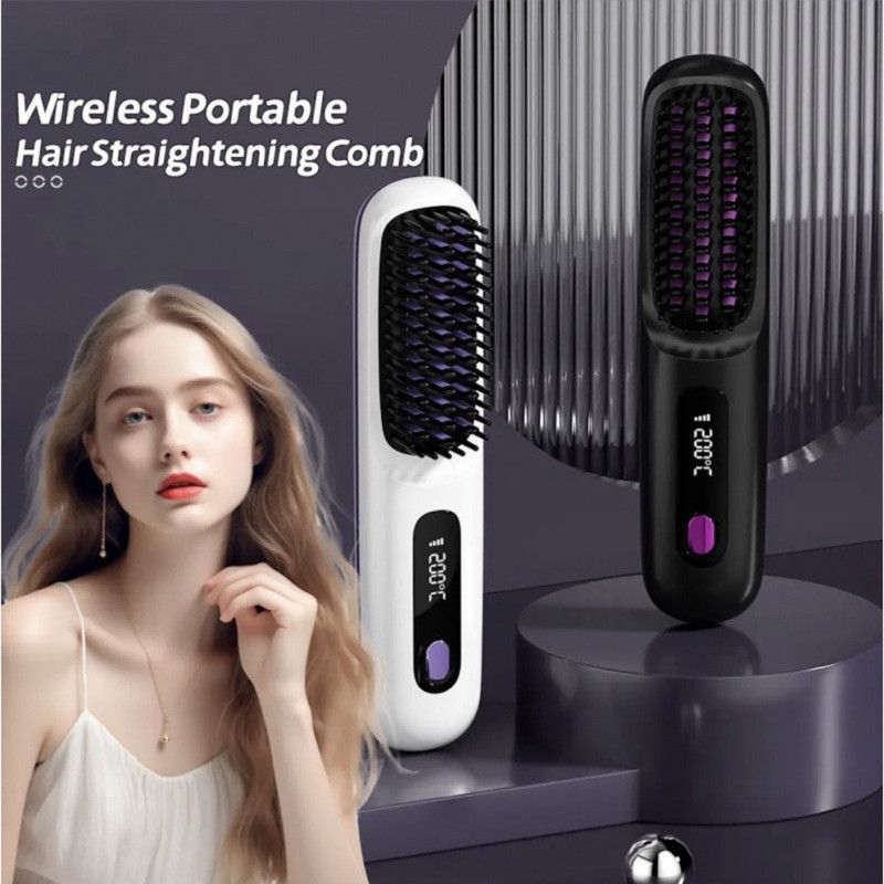 Portable Negative Ion Hair Straightener Brush, 3-Temperature Dual-Use Styling Comb for Travel and Home Use—Pink - Image 2