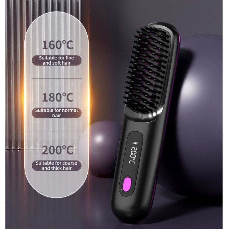 Portable Negative Ion Hair Straightener Brush, 3-Temperature Dual-Use Styling Comb for Travel and Home Use—Pink - Image 4