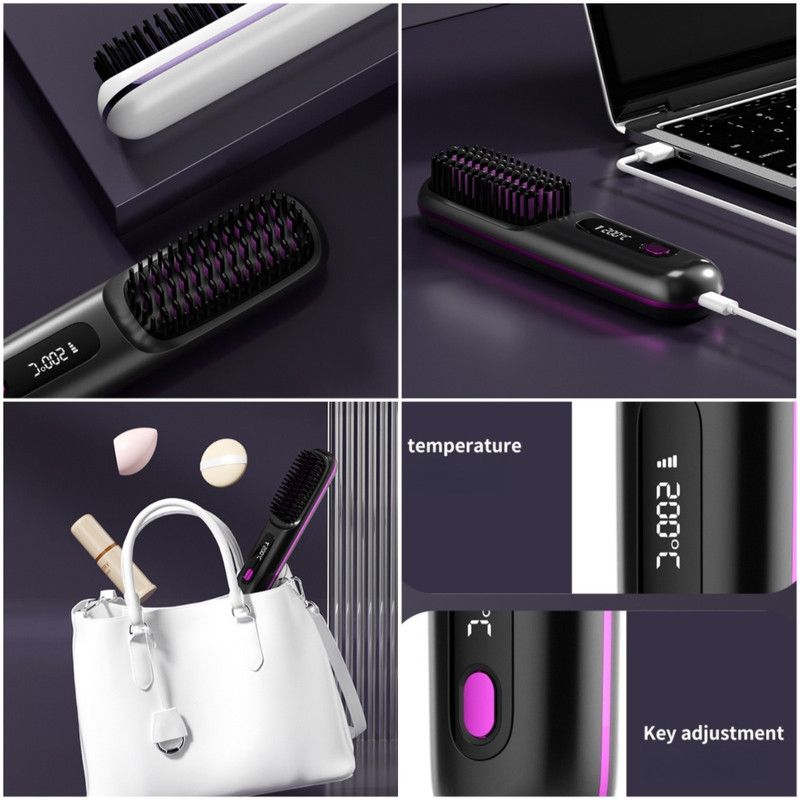 Portable Negative Ion Hair Straightener Brush, 3-Temperature Dual-Use Styling Comb for Travel and Home Use—Pink - Image 6