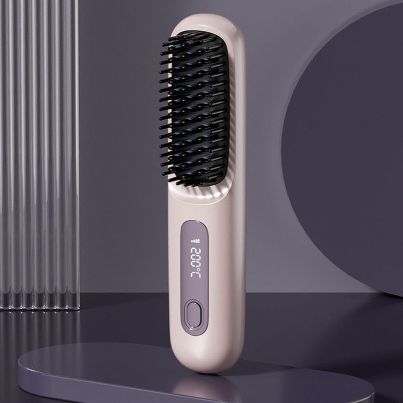 Portable Negative Ion Hair Straightener Brush, 3-Temperature Dual-Use Styling Comb for Travel and Home Use - Purple - Image 1