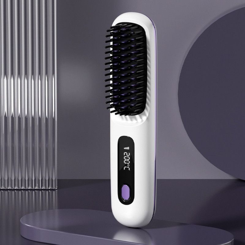 Portable Negative Ion Hair Straightener Brush, 3-Temperature Dual-Use Styling Comb for Travel and Home Use—White - Image 1