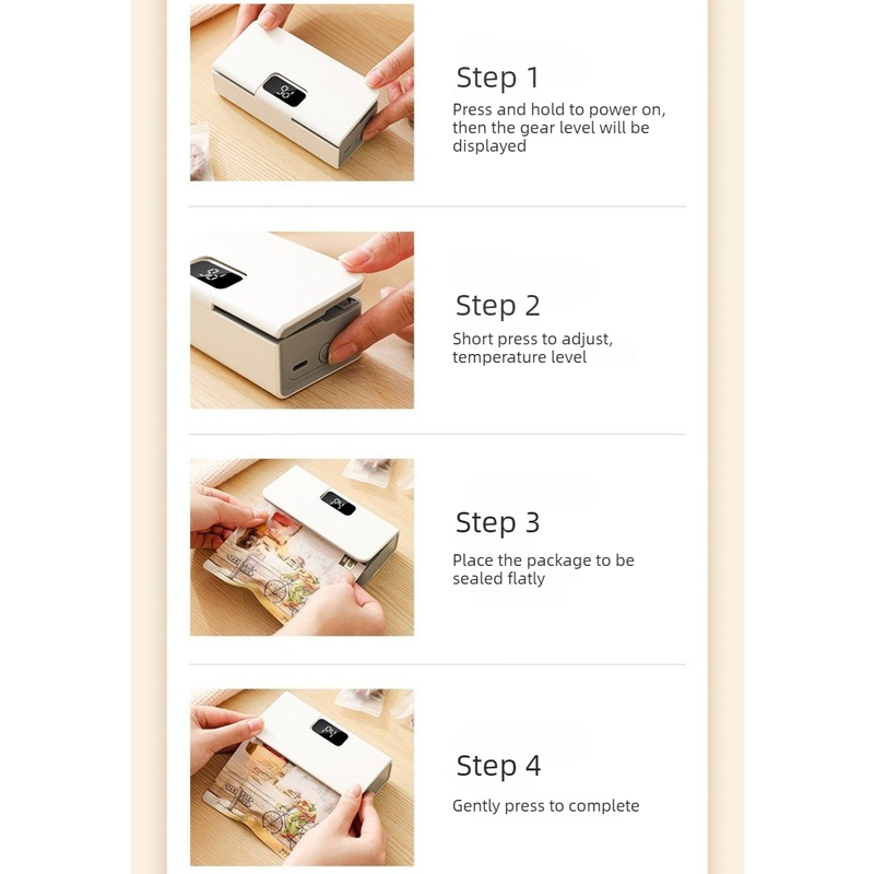 Magnetic Rechargeable Sealer, 6-Speed Adjustable Portable Press Sealing Machine for Snack and Coffee—White - Image 7