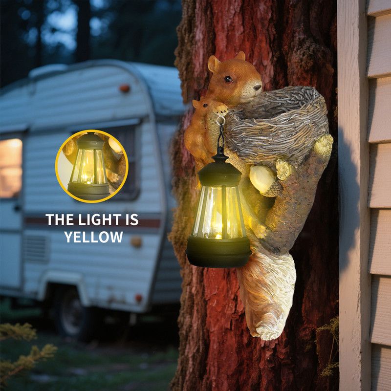 Retro Squirrel Lantern Solar-Powered Outdoor Wall Light, Solar-Powered with Light Sensor, Outdoor Garden and Courtyard Wall Decor, Balcony and Tree-Mounted Ambiance Night Light, Courtyard Statue and Ornament - Image 4