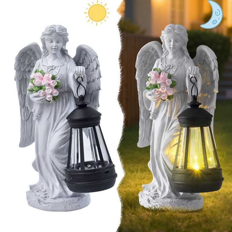 Solar-Powered Angel Lantern Outdoor Light, Resin Waterproof Garden Decorative Light, Walkway and Lawn Mood Light, Garden Statue Ornament for Ambiance - Image 1