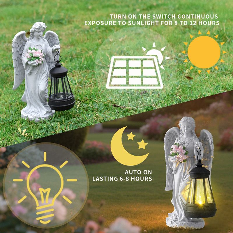 Solar-Powered Angel Lantern Outdoor Light, Resin Waterproof Garden Decorative Light, Walkway and Lawn Mood Light, Garden Statue Ornament for Ambiance - Image 2