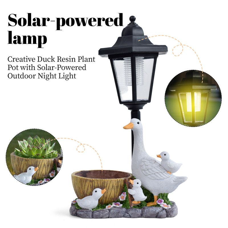Creative Cute Duck Resin Flower Pot Solar Outdoor Light, Courtyard and Garden Decorative Ornament—Retro Lawn Ambiance Night Light, Multifunctional Flower Pot Ornament, Balcony Plant Decorative Floor Lamp - Image 1