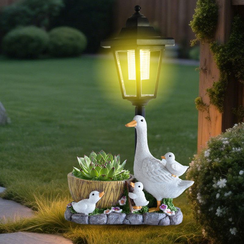 Creative Cute Duck Resin Flower Pot Solar Outdoor Light, Courtyard and Garden Decorative Ornament—Retro Lawn Ambiance Night Light, Multifunctional Flower Pot Ornament, Balcony Plant Decorative Floor Lamp - Image 8
