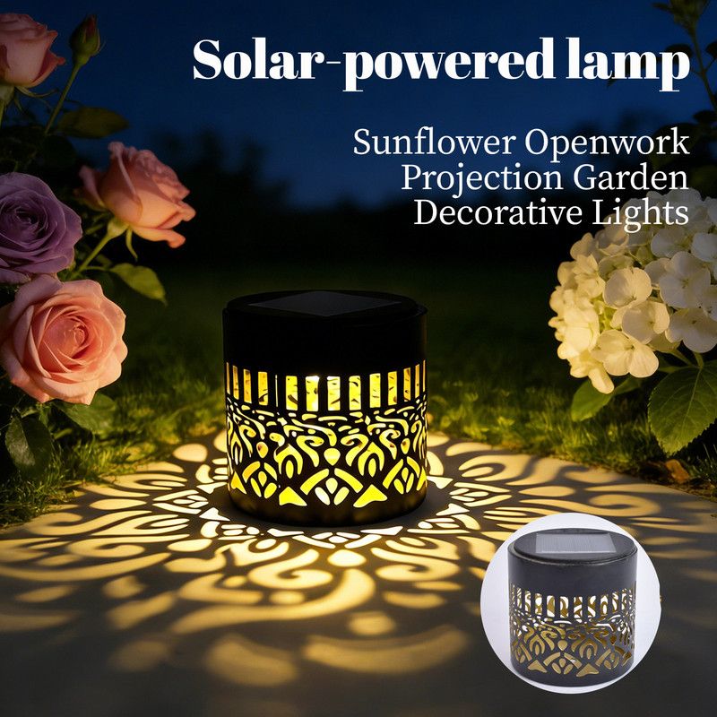 Solar-Powered Wrought Iron Mandala Pattern Openwork Projection Light, Courtyard and Garden Mood Light, Outdoor Waterproof Wrought Iron Garden Light, Lawn Night Light - 1-Pack - Image 1