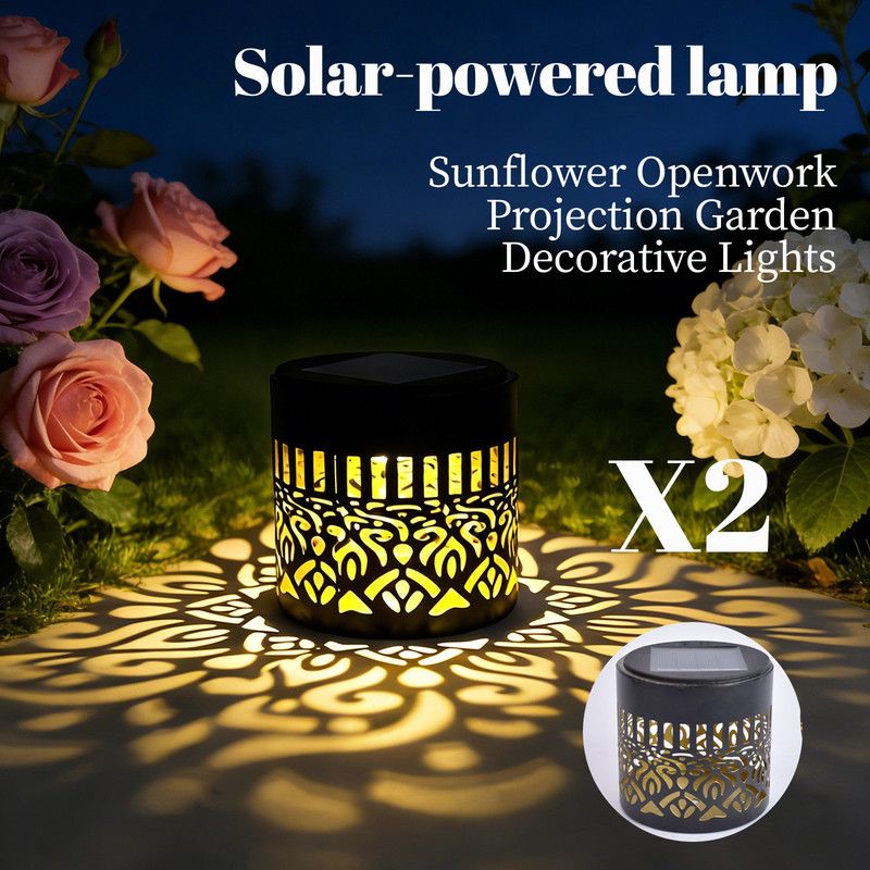 Solar-Powered Wrought Iron Mandala Pattern Openwork Projection Light, Courtyard and Garden Mood Light, Outdoor Waterproof Wrought Iron Garden Light, Lawn Night Light - 2-Pack - Image 1