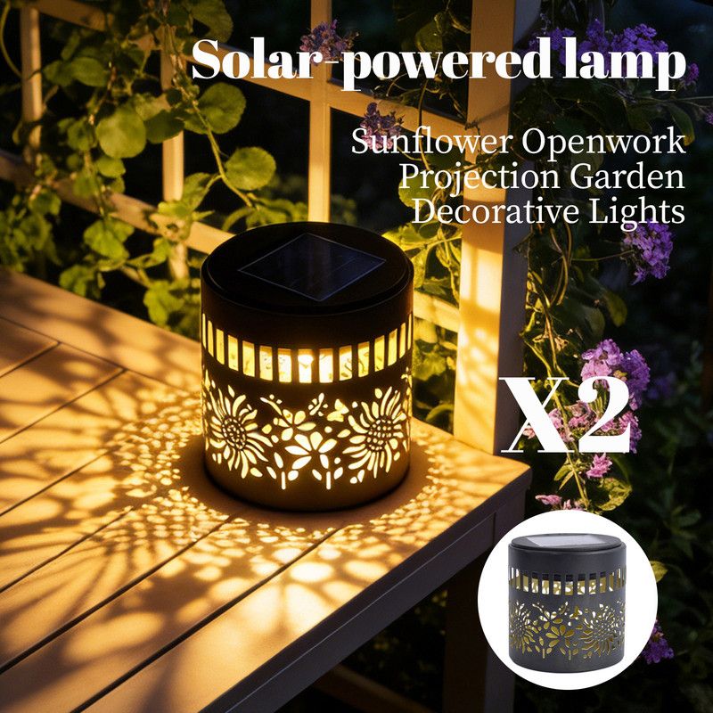 Solar-Powered Wrought Iron Sunflower-Patterned Openwork Projection Light, Courtyard and Garden Mood Light, Outdoor Waterproof Wrought Iron Garden Light, Lawn Night Light - 2-Pack - Image 1