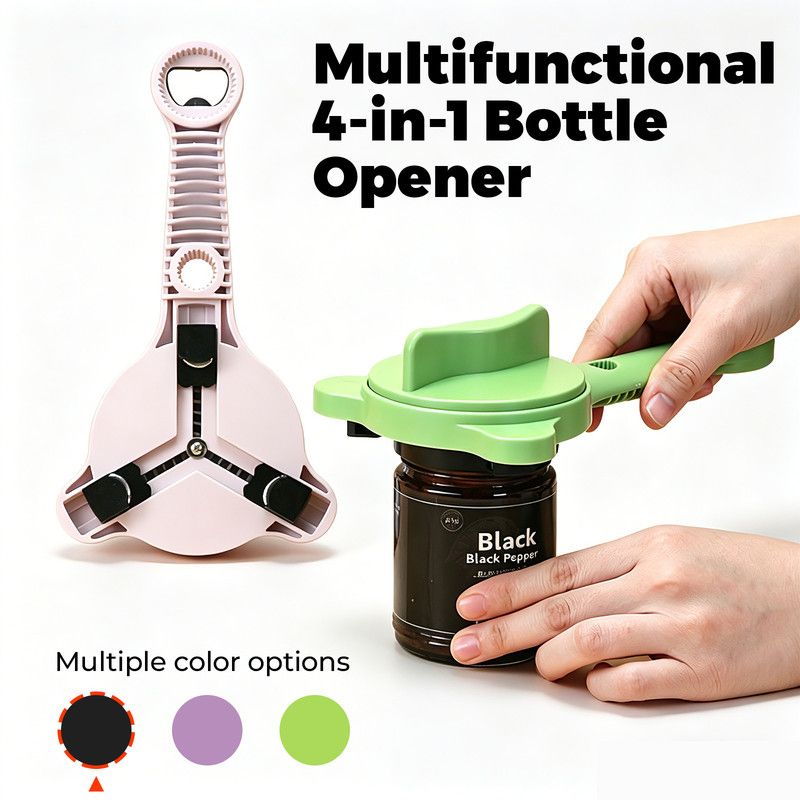 4-in-1 Multi-Function Can Opener, Essential Kitchen Tool for Opening Lids, Multi-Size Bottle Opener - Black - Image 1