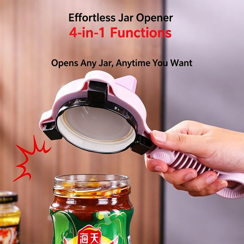 4-in-1 Multi-Function Can Opener, Essential Kitchen Tool for Opening Lids, Multi-Size Bottle Opener - Black - Image 3