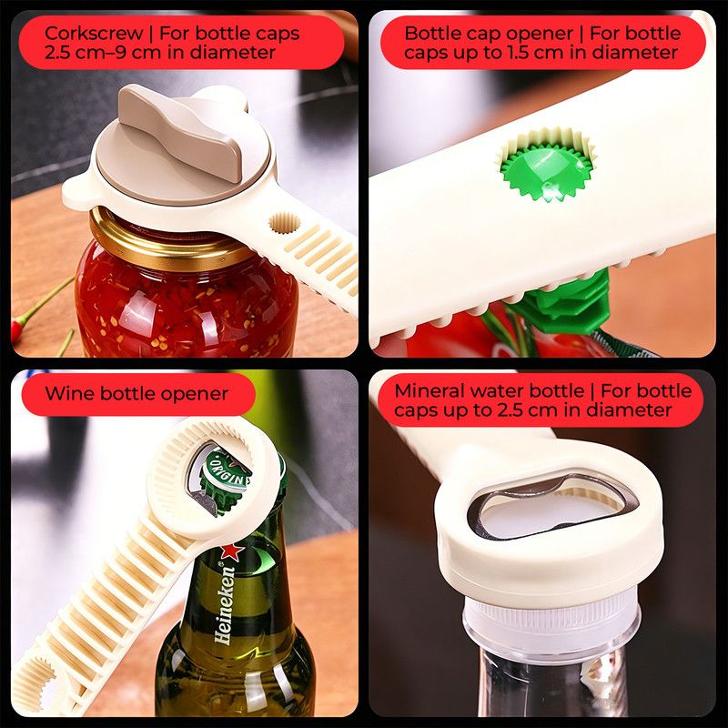 4-in-1 Multi-Function Can Opener, Essential Kitchen Tool for Opening Lids, Multi-Size Bottle Opener - Black - Image 5