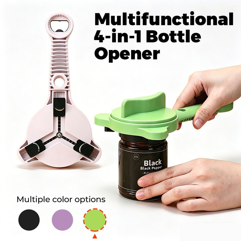 4-in-1 Multi-Function Can Opener, Essential Kitchen Tool for Opening Lids, Multi-Size Bottle Opener - Green - Image 1