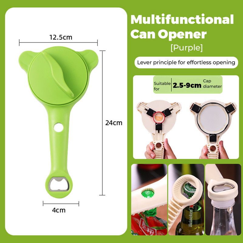 4-in-1 Multi-Function Can Opener, Essential Kitchen Tool for Opening Lids, Multi-Size Bottle Opener - Green - Image 2