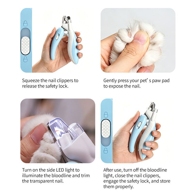 Pet Nail Clippers with Light, Splatter-Proof and Safe Grooming Tool, Universal for Cats and Dogs, LED Light for Locating the Quick - Blue - Image 5