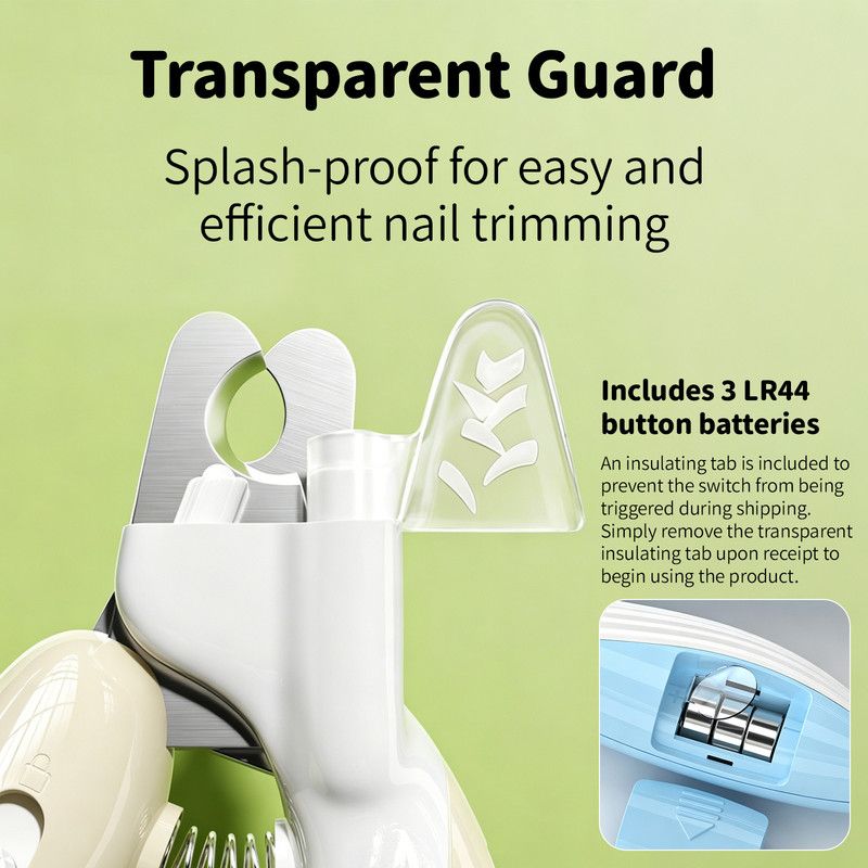 Pet Nail Clippers with Light, Splatter-Proof and Safe Grooming Tool, Universal for Cats and Dogs, LED Light for Locating the Quick - Off-White - Image 3
