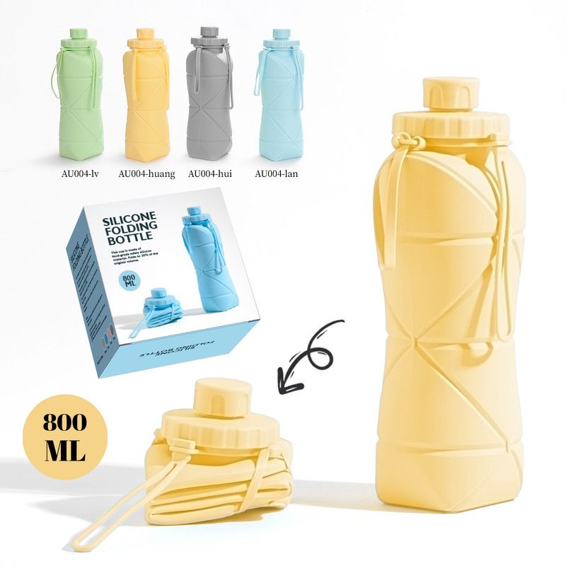 800ml Large-Capacity Food-Grade Silicone Collapsible Water Cup, Portable Outdoor High-Temperature Resistant Water Bottle, Travel & Camping Compressible Water Bottle, Travel Water Cup - Yellow - Image 1
