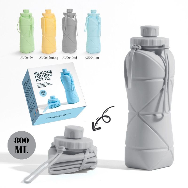 800ml Large-Capacity Food-Grade Silicone Folding Water Cup, Portable Outdoor High-Temperature Resistant Water Bottle, Travel and Camping Compressible Water Bottle, Travel Water Cup - Gray - Image 1