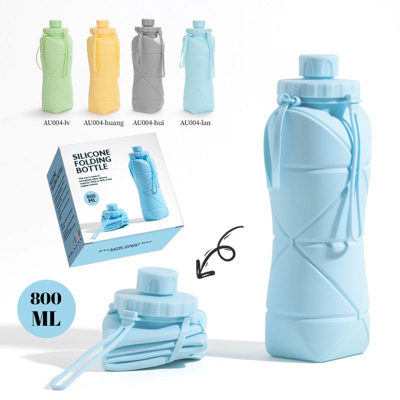 800ml Large-Capacity Food-Grade Silicone Collapsible Water Cup, Portable Outdoor High-Temperature Resistant Water Bottle, Travel & Camping Compressible Water Bottle, Travel Water Cup - Blue - Image 1