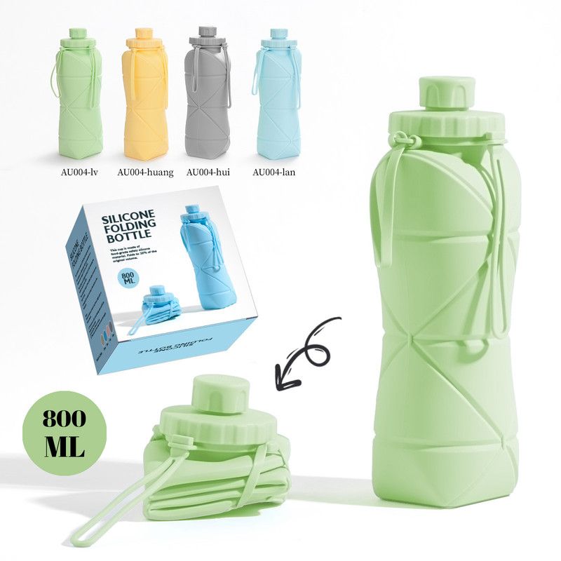 800ml Large-Capacity Food-Grade Silicone Folding Water Cup, Portable Outdoor High-Temperature Resistant Water Bottle, Travel and Camping Compressible Water Bottle, Travel Water Cup - Green - Image 1