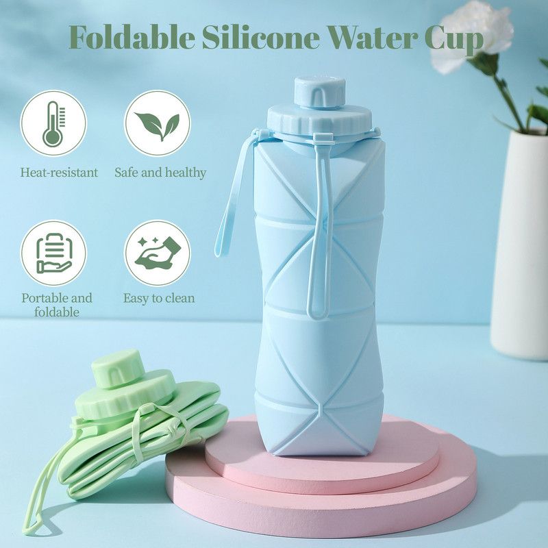 800ml Large-Capacity Food-Grade Silicone Folding Water Cup, Portable Outdoor High-Temperature Resistant Water Bottle, Travel and Camping Compressible Water Bottle, Travel Water Cup - Green - Image 2