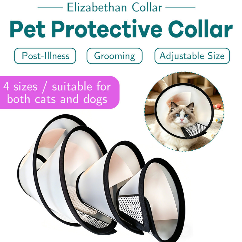 Classic Elizabethan Collar - Anti-Licking Collar - Multiple Sizes - Adjustable - Bite-Resistant - Transparent - Flea & Tick Prevention & Anti-Licking - Velcro Closure - For Cats & Dogs -18-21CM - 1 Piece - Image 1