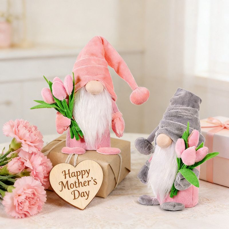 1pc Plush standing gnome doll — faceless old man figurine, festive tabletop ornament and gift.Gray faceless old man gnome holding a bouquet - Image 3