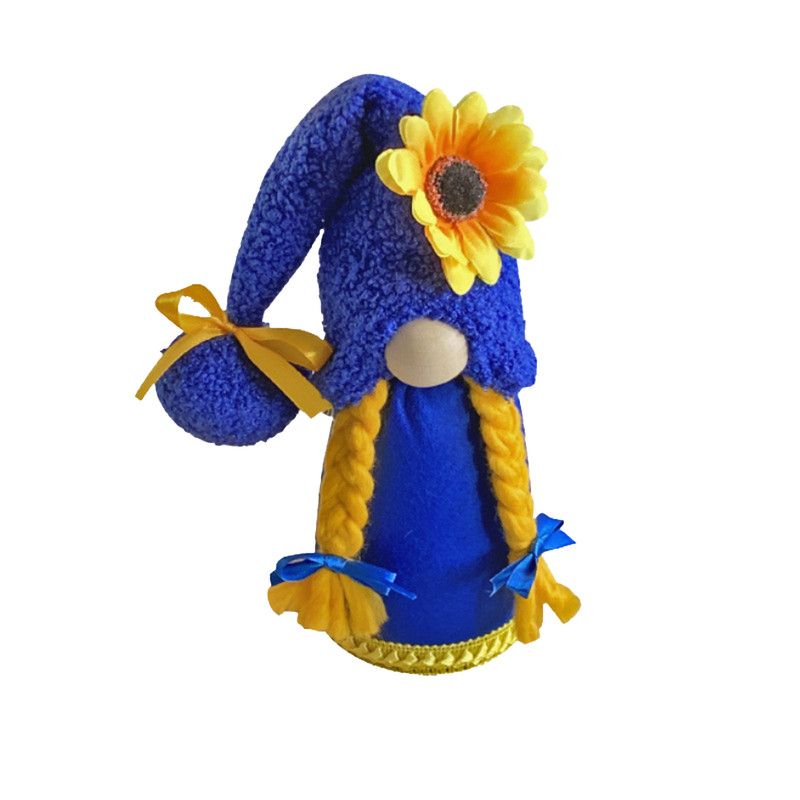 1pc Plush standing gnome doll — faceless old man figurine, festive tabletop ornament and gift.Blue hat sunflower gnome with braids - Image 1