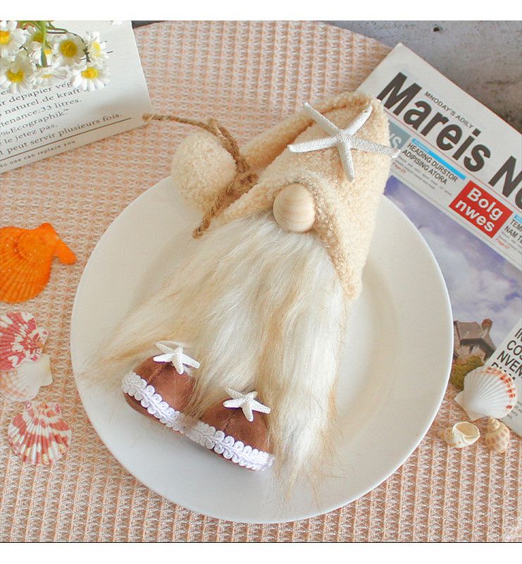 1pc Plush standing gnome doll — faceless old man figurine, festive tabletop ornament and gift.White starfish standing gnome - Image 1