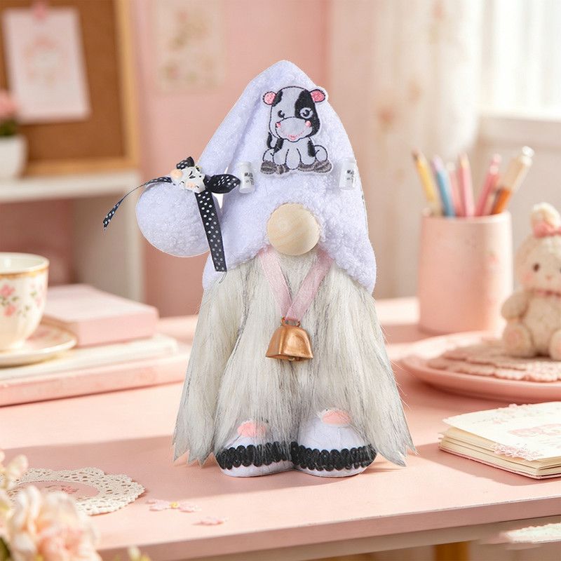 1pc Plush standing gnome doll — faceless old man figurine, festive tabletop ornament and gift.Cow bell gnome - Image 1