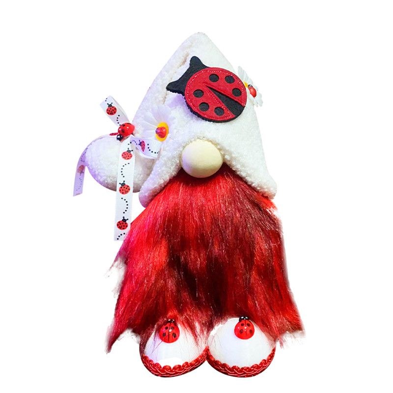 1pc Plush standing gnome doll — faceless old man figurine, festive tabletop ornament and gift.Ladybug gnome doll - Image 1