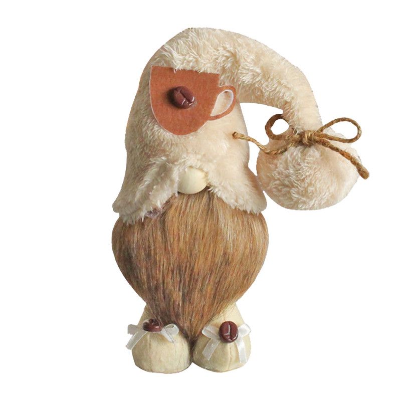 1pc Plush standing gnome doll — faceless old man figurine, festive tabletop ornament and gift.Standing coffee gnome with brown beard - Image 1