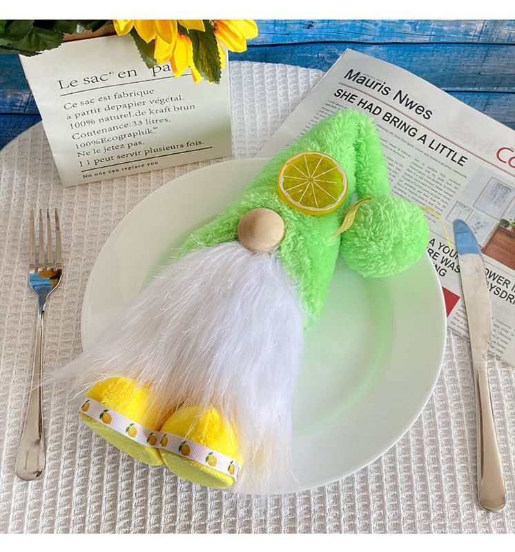 1pc Plush standing gnome doll — faceless old man figurine, festive tabletop ornament and gift.Summer lemon gnome doll - Image 1
