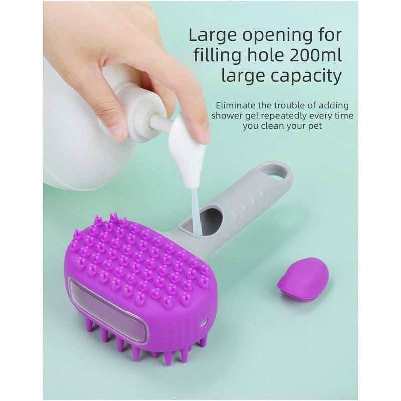 Pet Bath Brush Massage Shampoo Dispensing Grooming Brush for Dog Cat Hair Cleaning-purple - Image 2