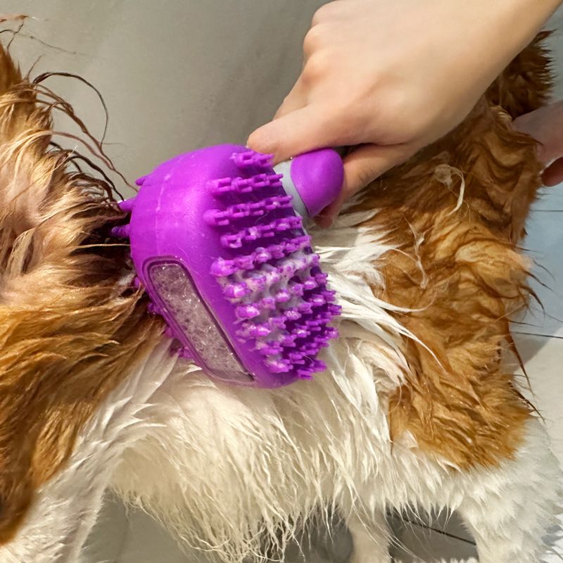 Pet Bath Brush Massage Shampoo Dispensing Grooming Brush for Dog Cat Hair Cleaning-purple - Image 3