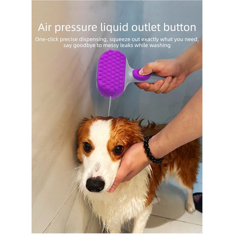 Pet Bath Brush Massage Shampoo Dispensing Grooming Brush for Dog Cat Hair Cleaning-purple - Image 5