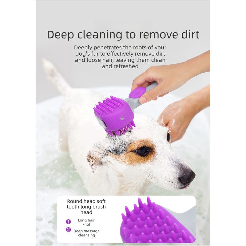 Pet Bath Brush Massage Shampoo Dispensing Grooming Brush for Dog Cat Hair Cleaning-purple - Image 7