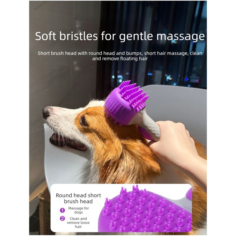 Pet Bath Brush Massage Shampoo Dispensing Grooming Brush for Dog Cat Hair Cleaning-purple - Image 8