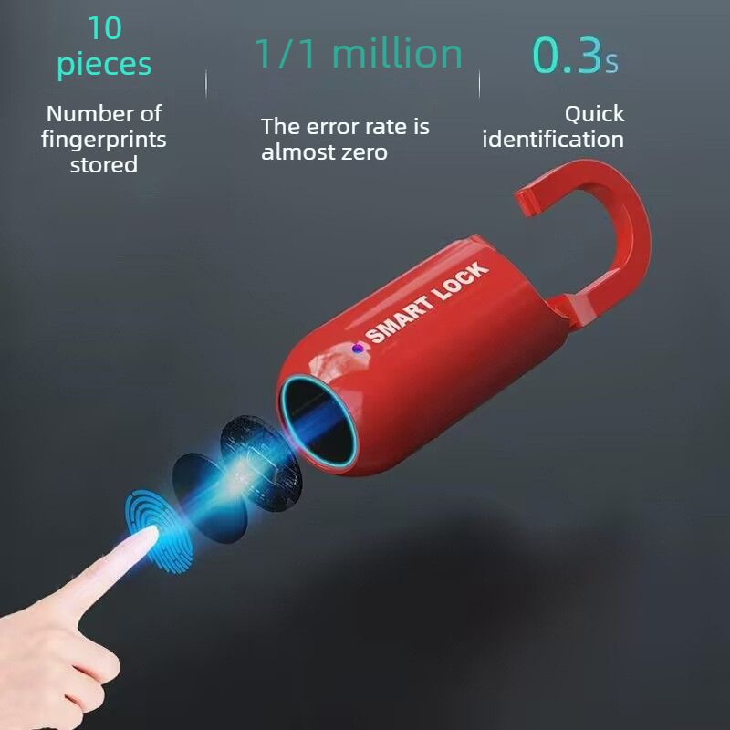 Smart Fingerprint Padlock Portable Luggage Lock Type C Rechargeable Anti Theft Travel Bag Lock-red - Image 2