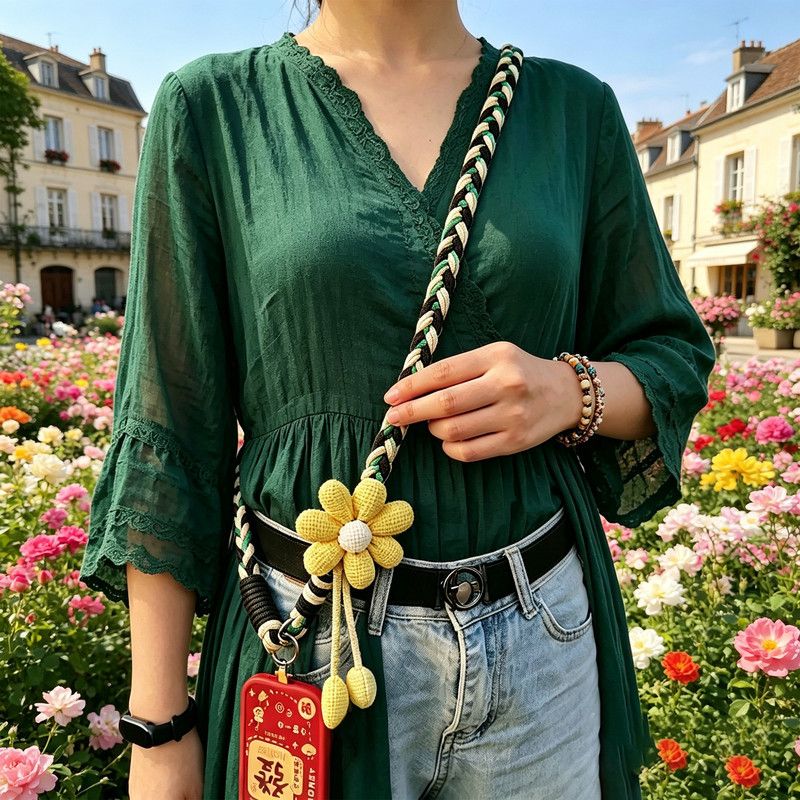 1PC Crossbody Phone Strap, Adjustable Anti-Theft Phone Lanyard, Unisex, Essential for Travel,Black and green - Image 1